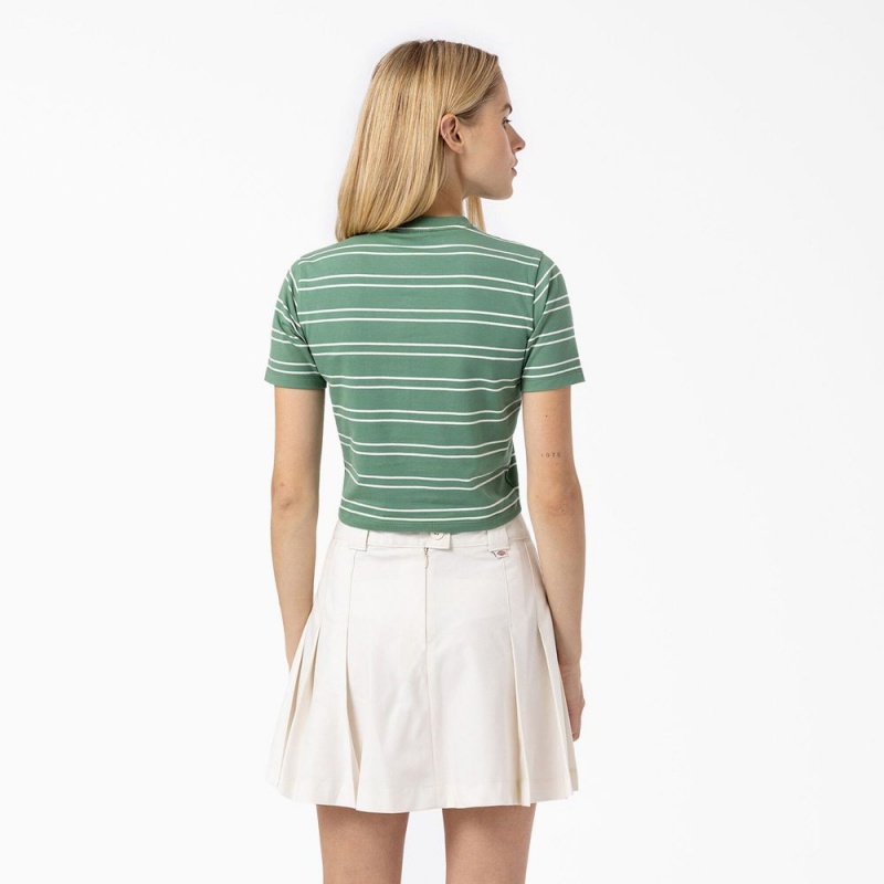 Green Dickies Westover Striped Women's T-Shirt | 054-BCKDAW