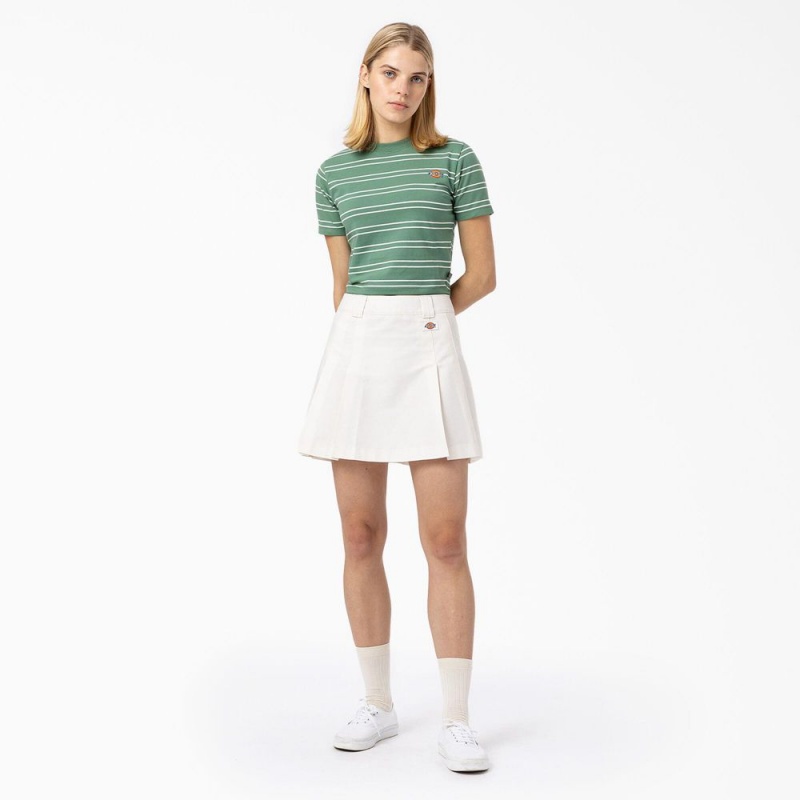 Green Dickies Westover Striped Women's T-Shirt | 054-BCKDAW