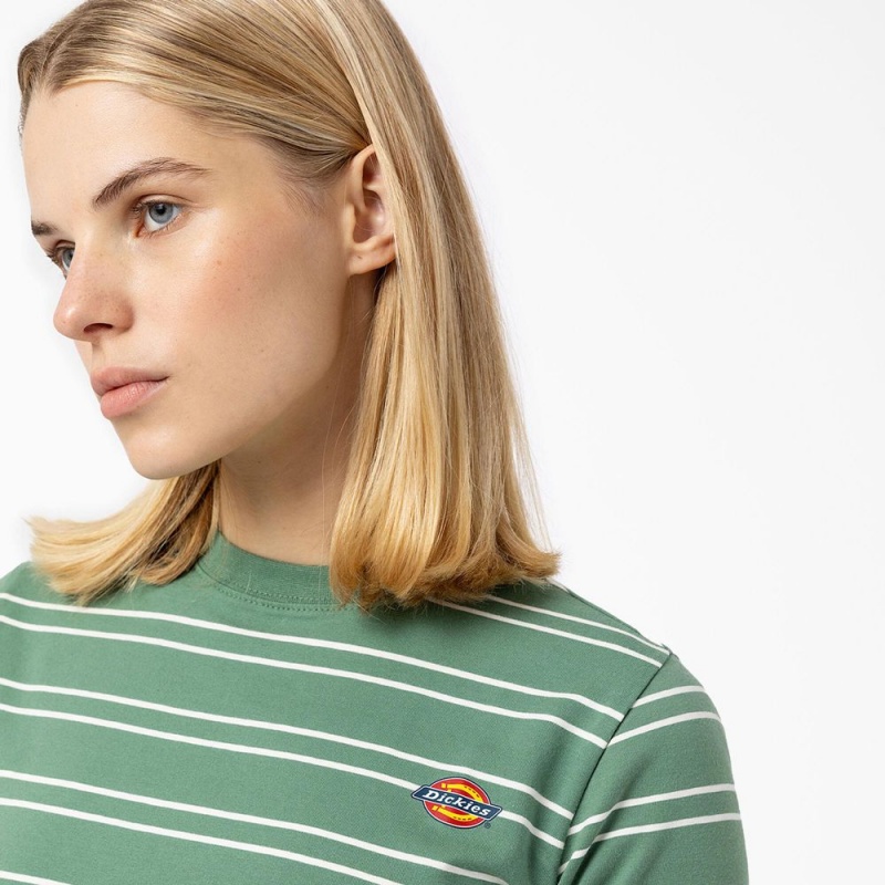 Green Dickies Westover Striped Women's T-Shirt | 054-BCKDAW