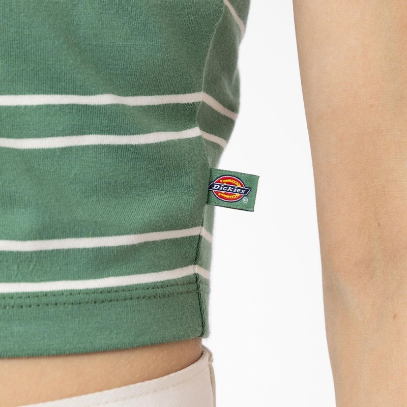 Green Dickies Westover Striped Women's T-Shirt | 054-BCKDAW