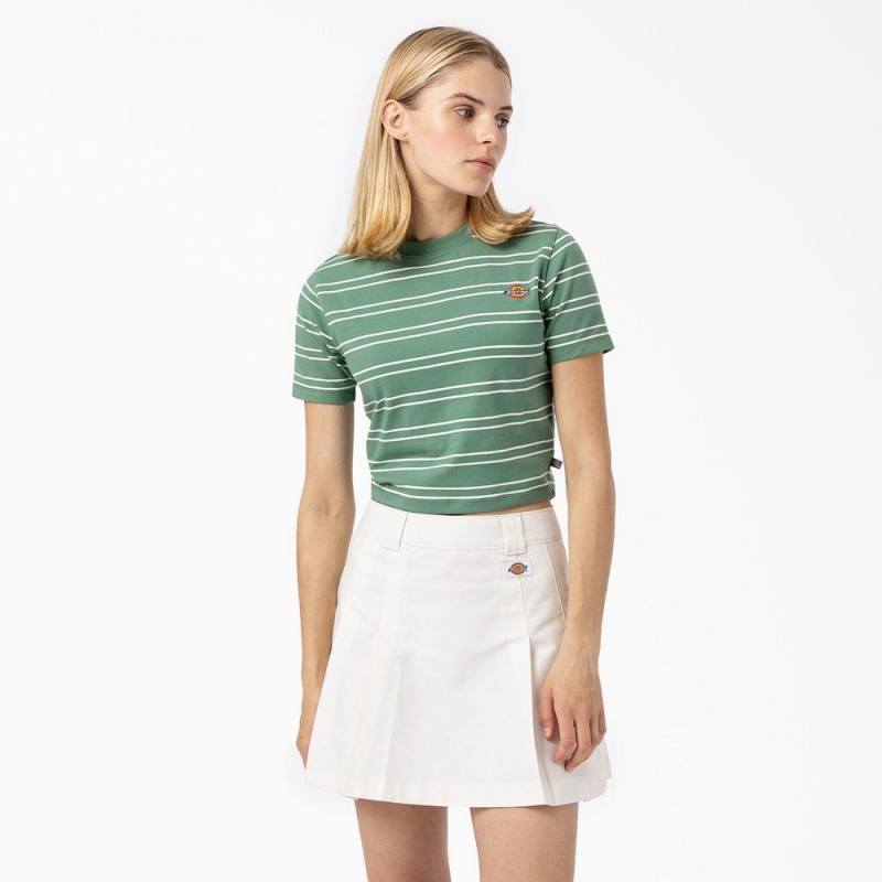 Green Dickies Westover Striped Women\'s T-Shirt | 054-BCKDAW