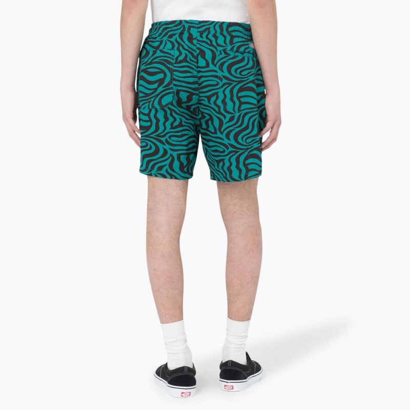 Green Dickies Zebra Print Modern Fit Drawstring Men's Shorts | 693-REIDMY