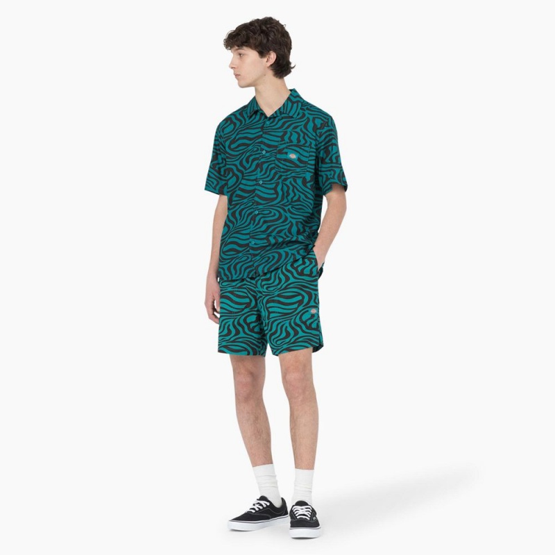 Green Dickies Zebra Print Modern Fit Drawstring Men's Shorts | 693-REIDMY