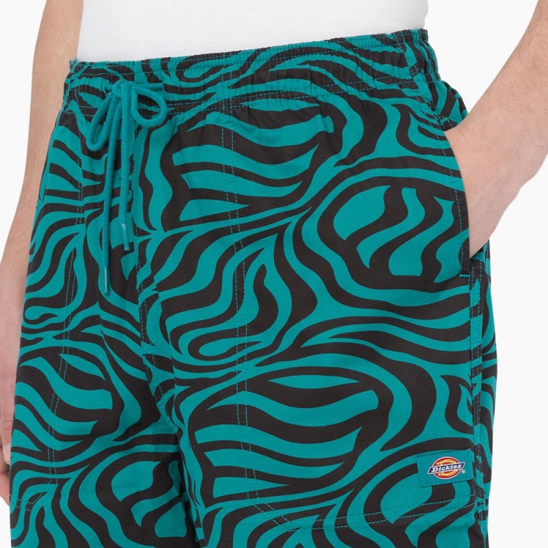 Green Dickies Zebra Print Modern Fit Drawstring Men's Shorts | 693-REIDMY