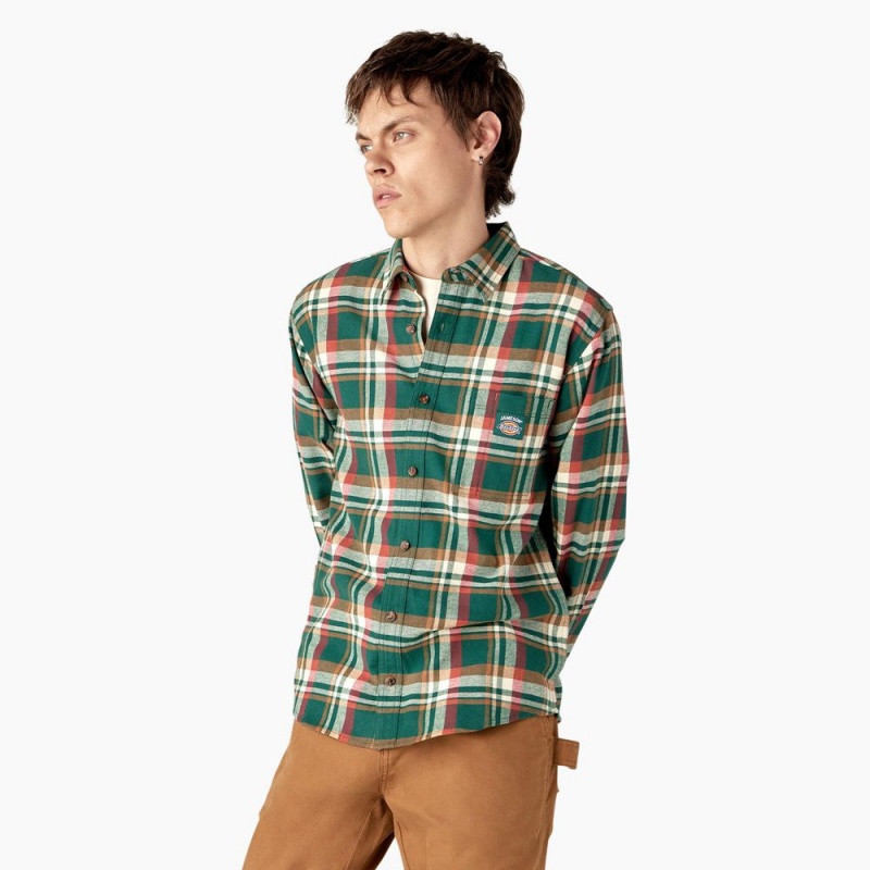 Green Dickies x Jameson Flannel Men's Shirt | 750-EZYRVN