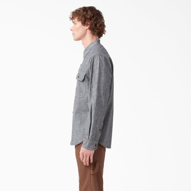 Grey Dickies 1922 Long Sleeve Men's Work Shirts | 623-XJDKWB