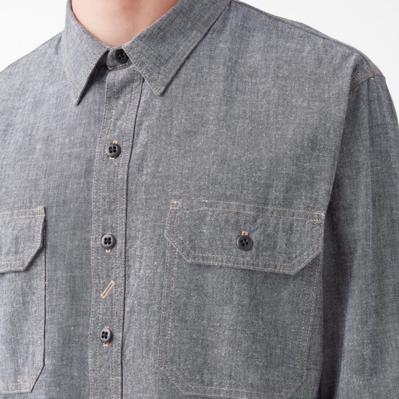 Grey Dickies 1922 Long Sleeve Men's Work Shirts | 623-XJDKWB