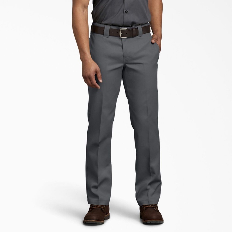 Grey Dickies 873 FLEX Slim Fit Men\'s Work Pants | 481-FAGEQB