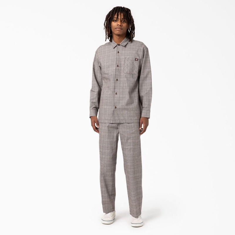 Grey Dickies Bakerhill Long Sleeve Men's Shirt | 027-IXUZDO