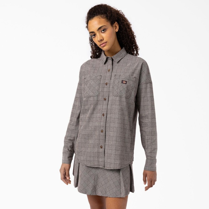 Grey Dickies Bakerhill Oversized Women\'s Shirt | 756-JPLGUB