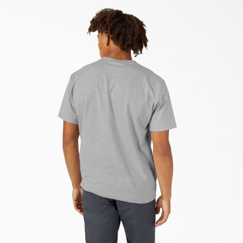 Grey Dickies Chest Logo Pocket Men's T-Shirt | 138-QHKXWZ