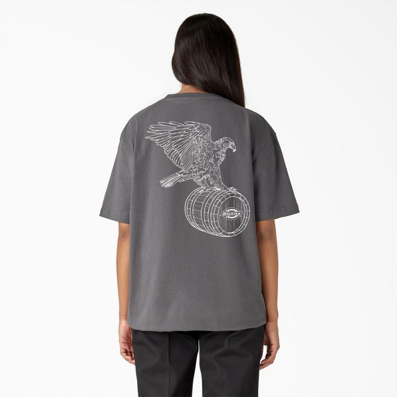 Grey Dickies Eagle Barrel Heavyweight Women's T-Shirt | 139-PWHZFI