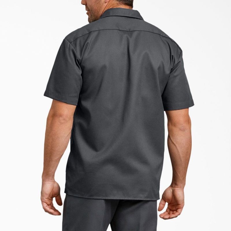 Grey Dickies FLEX Relaxed Fit Short Sleeve Men's Work Shirts | 783-TKOSIG