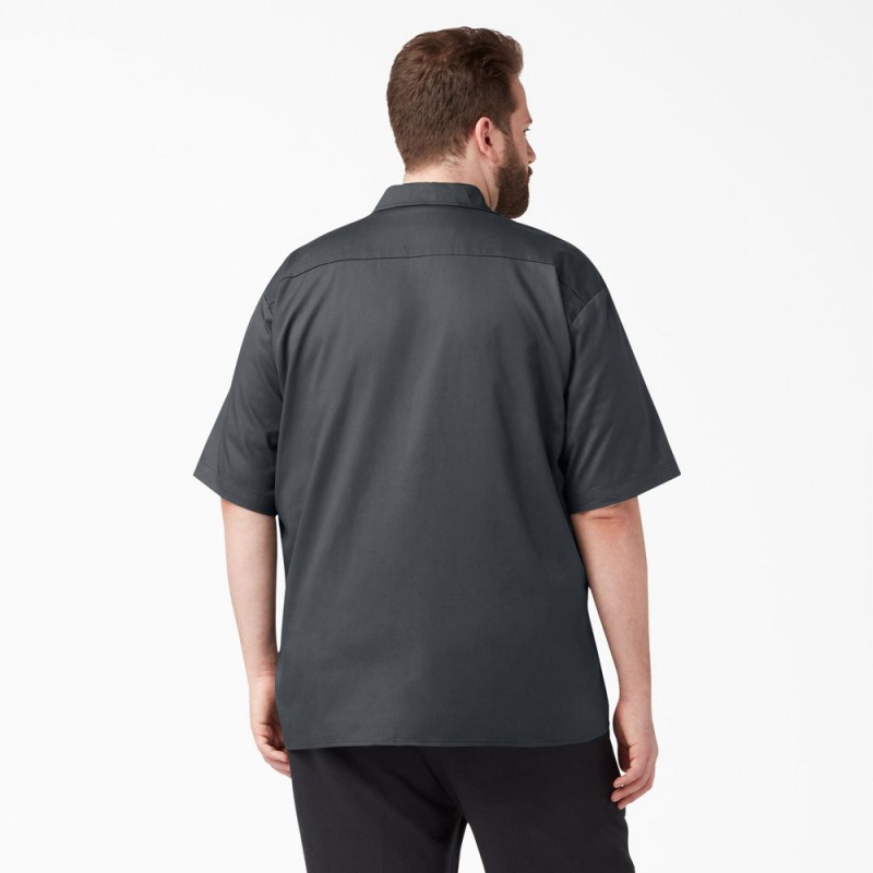 Grey Dickies FLEX Relaxed Fit Short Sleeve Men's Work Shirts | 783-TKOSIG