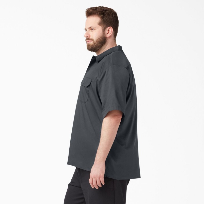 Grey Dickies FLEX Relaxed Fit Short Sleeve Men's Work Shirts | 783-TKOSIG