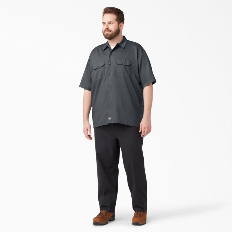 Grey Dickies FLEX Relaxed Fit Short Sleeve Men's Work Shirts | 783-TKOSIG