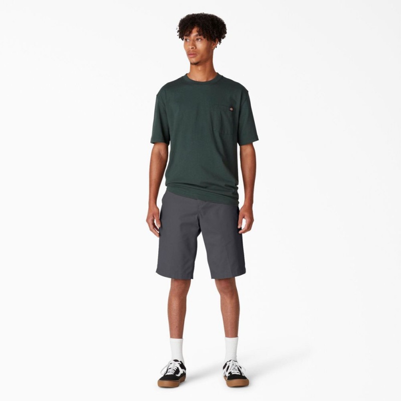 Grey Dickies FLEX Skateboarding Slim Fit Men's Shorts | 357-VRULBN