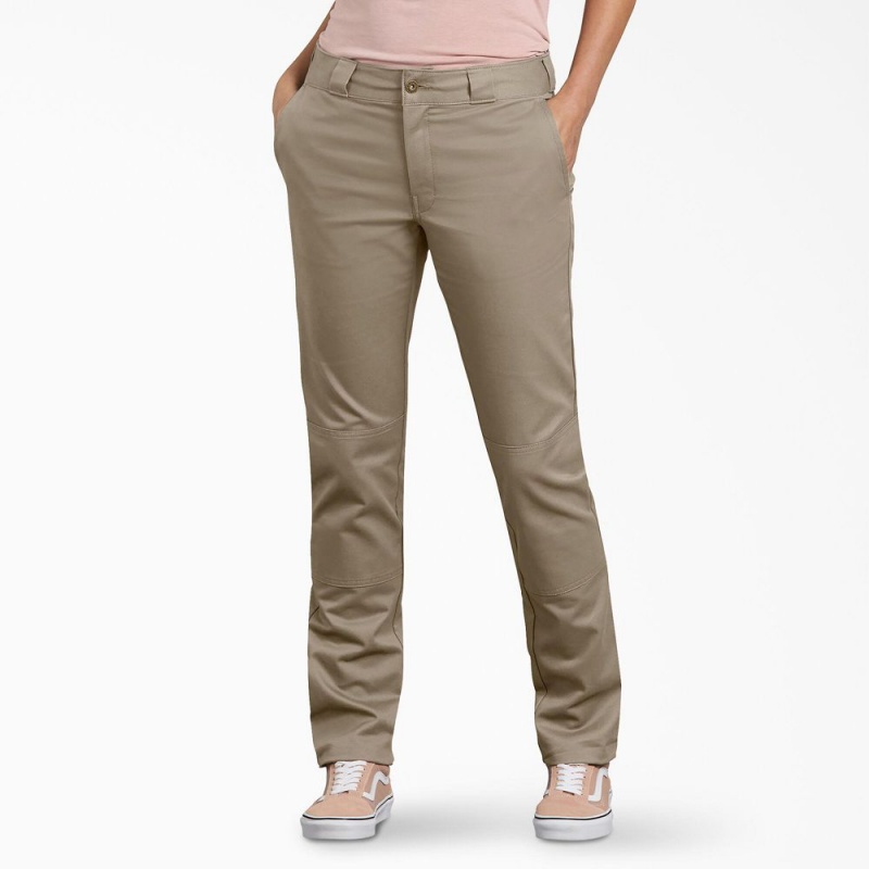 Grey Dickies FLEX Slim Fit Double Knee Women\'s Pants | 469-HKSGLC