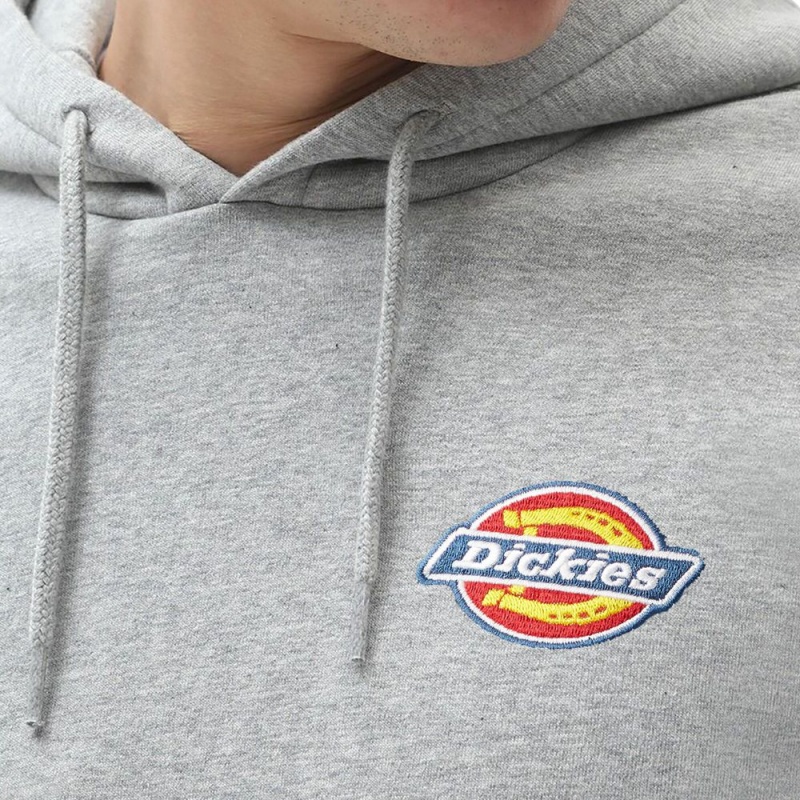 Grey Dickies Fleece Embroidered Chest Logo Men's Hoodie | 379-GLBMKJ