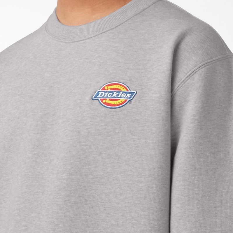 Grey Dickies Fleece Embroidered Chest Logo Men's Sweatshirt | 416-KPVOWF