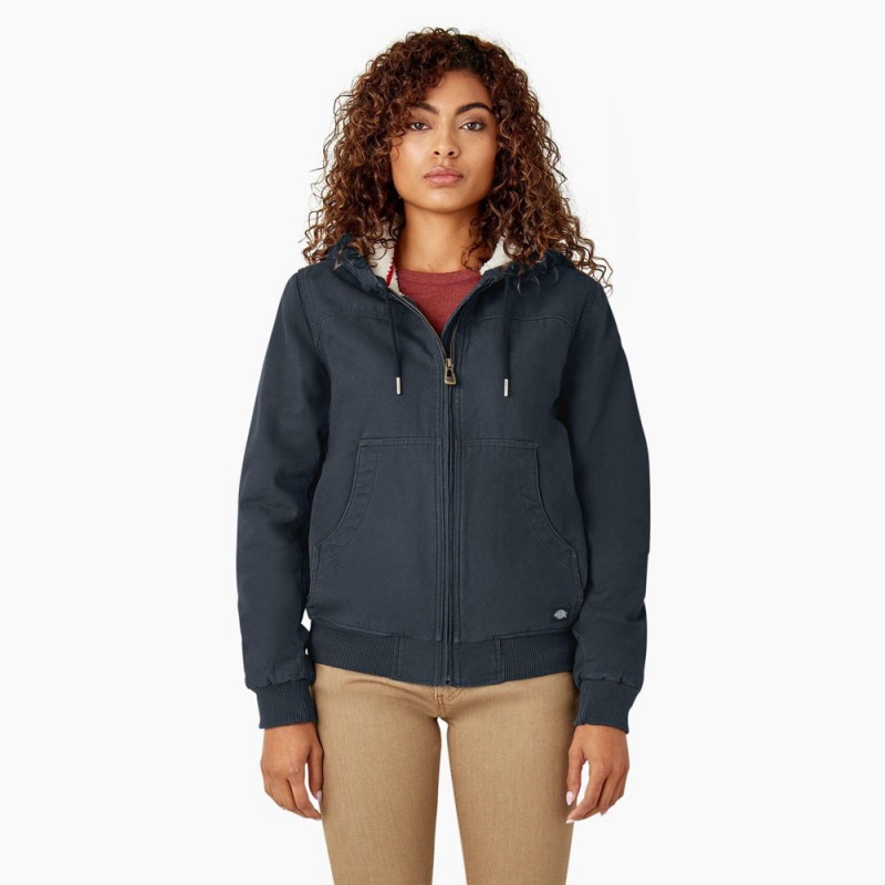 Grey Dickies Fleece Lined Duck Canvas Women\'s Jacket | 716-SCTNPZ