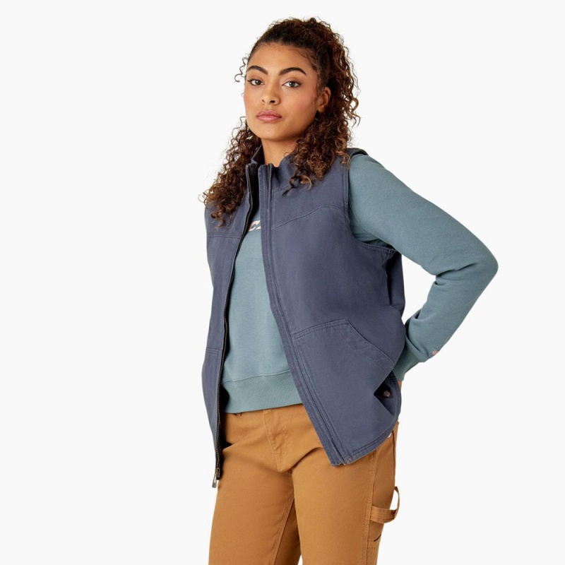 Grey Dickies Fleece Lined Duck Canvas Women's Vest | 618-VTWGOC