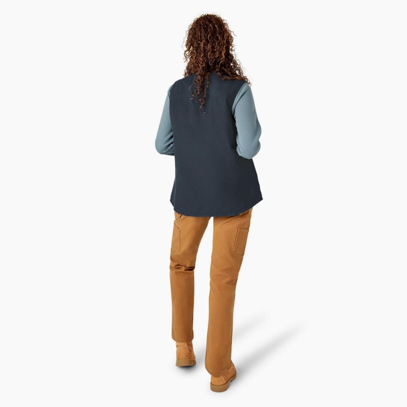 Grey Dickies Fleece Lined Duck Canvas Women's Vest | 618-VTWGOC