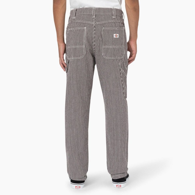 Grey Dickies Garyville Regular Fit Hickory Stripe Carpenter Men's Pants | 491-CDIXGO