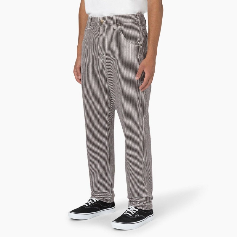 Grey Dickies Garyville Regular Fit Hickory Stripe Carpenter Men's Pants | 491-CDIXGO