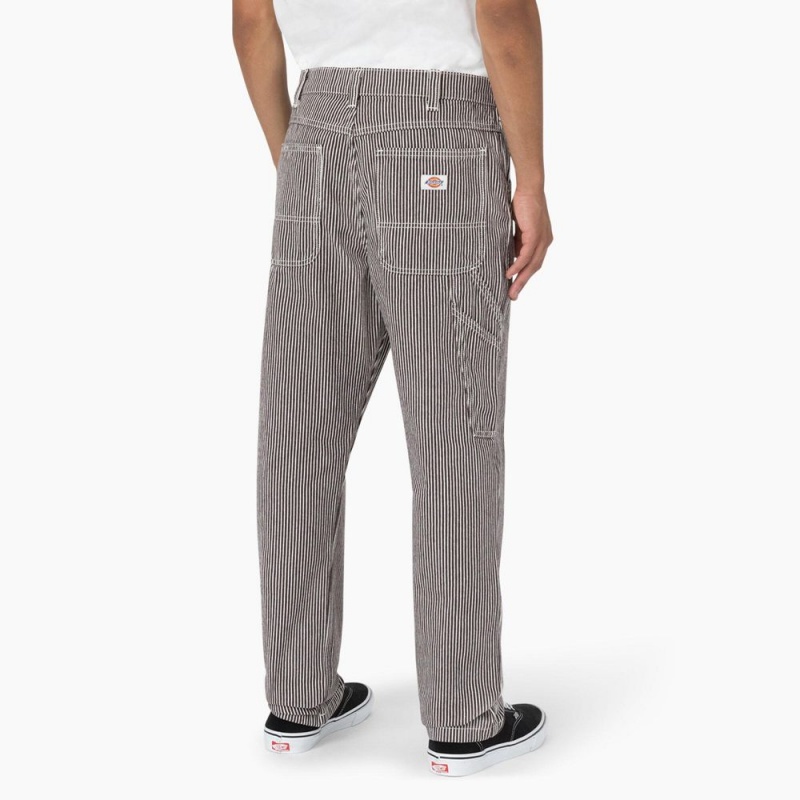 Grey Dickies Garyville Regular Fit Hickory Stripe Carpenter Men's Pants | 491-CDIXGO