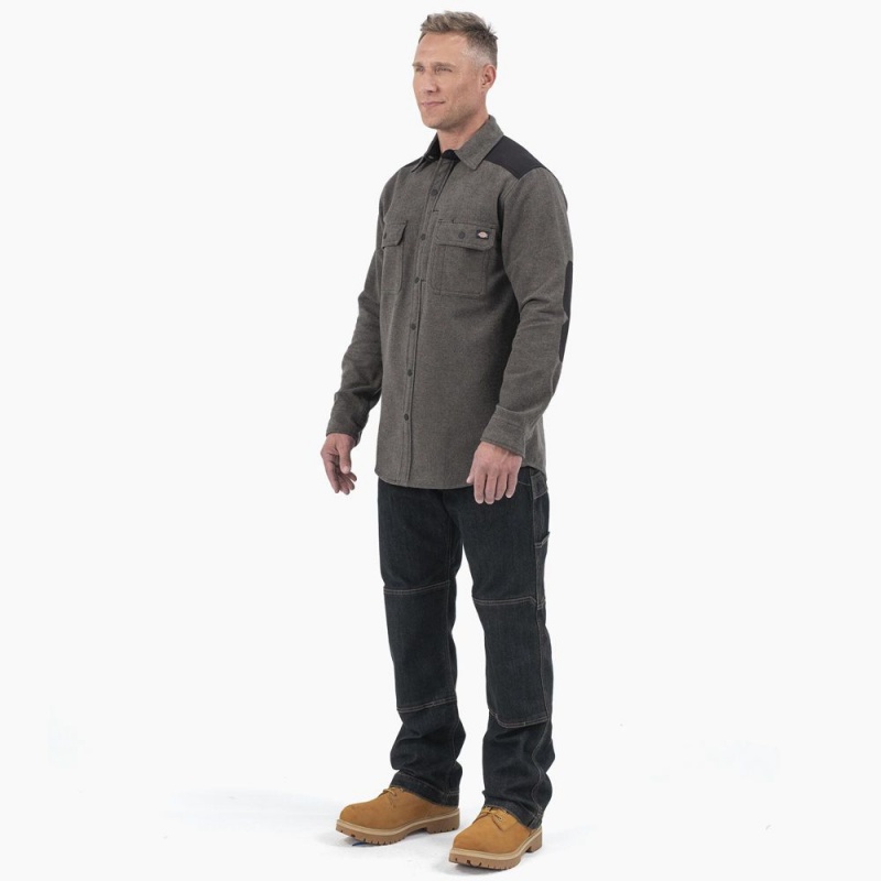 Grey Dickies Heavyweight Brawny Flannel Men's Shirt | 149-YKIEGL