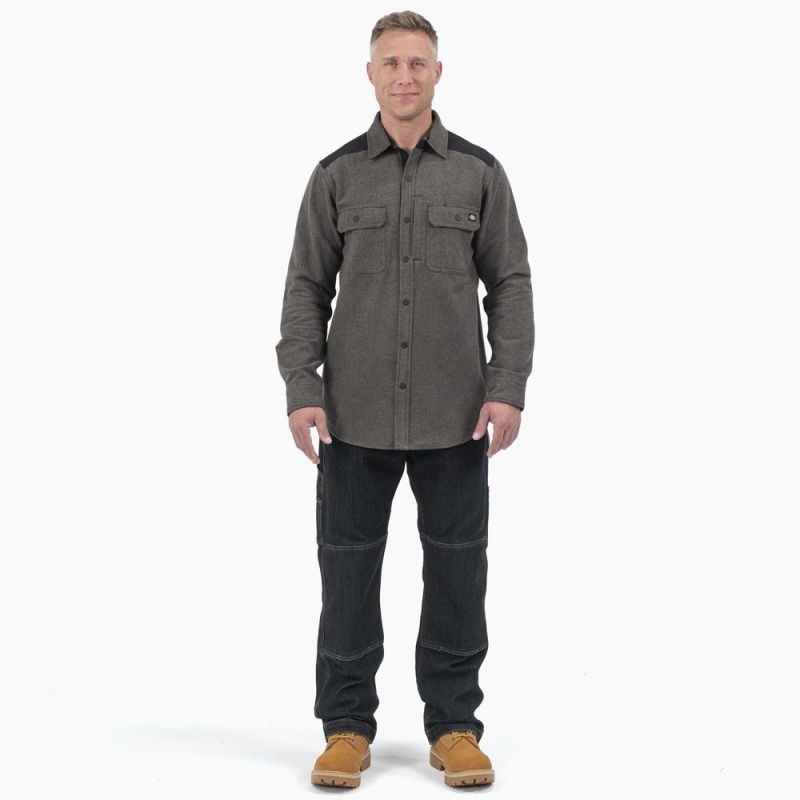 Grey Dickies Heavyweight Brawny Flannel Men's Shirt | 149-YKIEGL