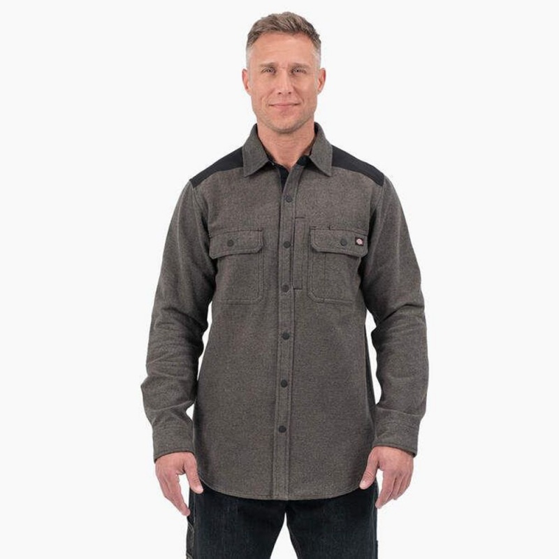 Grey Dickies Heavyweight Brawny Flannel Men\'s Shirt | 149-YKIEGL