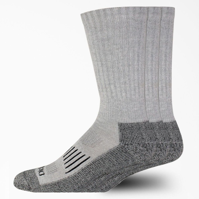 Grey Dickies Heavyweight Crew 3-Pack Men\'s Socks | 503-PNIYVU