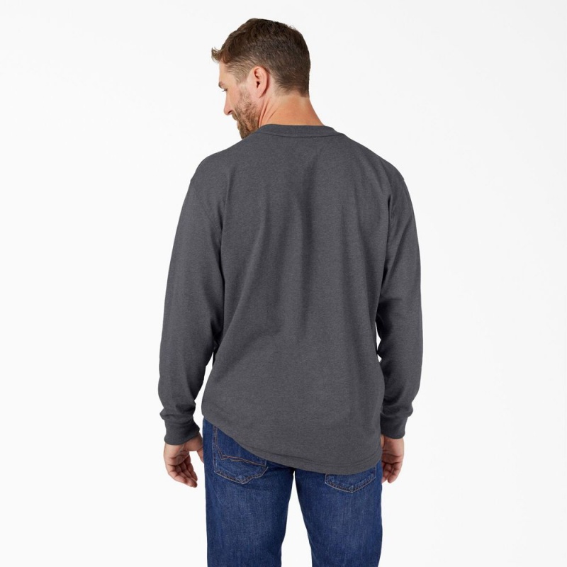 Grey Dickies Heavyweight Heathered Long Sleeve Pocket Men's T-Shirt | 820-IFCSKX