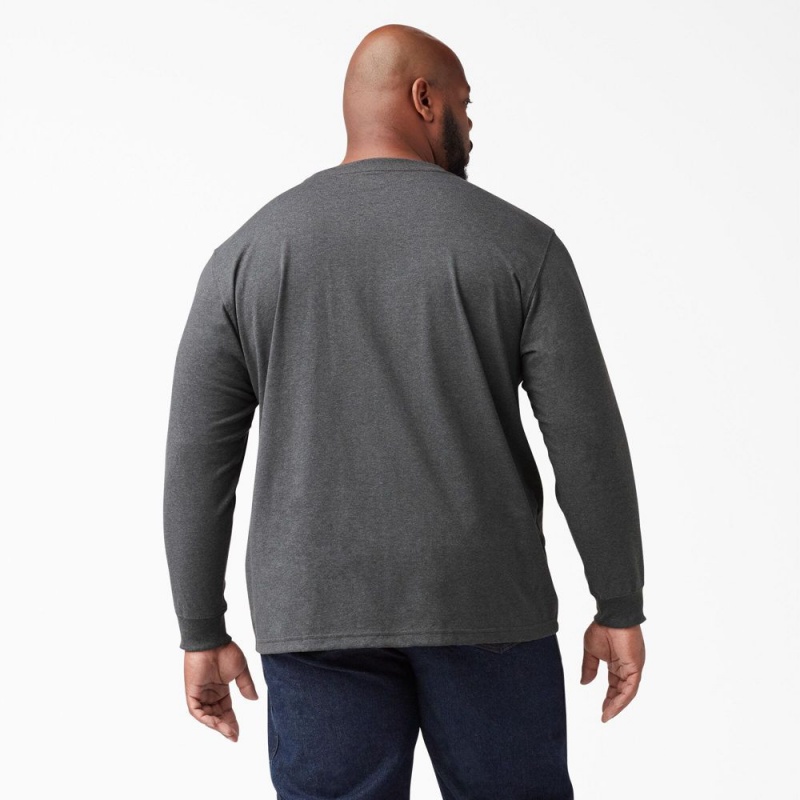 Grey Dickies Heavyweight Heathered Long Sleeve Pocket Men's T-Shirt | 820-IFCSKX