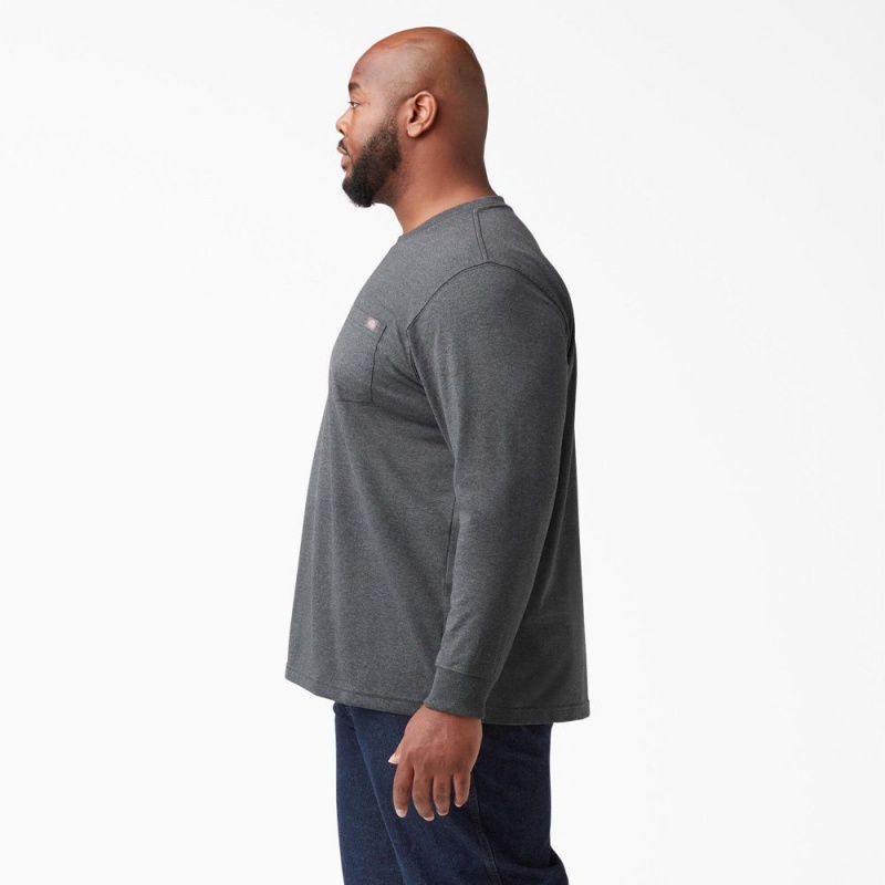 Grey Dickies Heavyweight Heathered Long Sleeve Pocket Men's T-Shirt | 820-IFCSKX