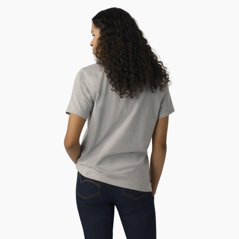 Grey Dickies Heavyweight Logo Women's T-Shirt | 421-SBIJDL