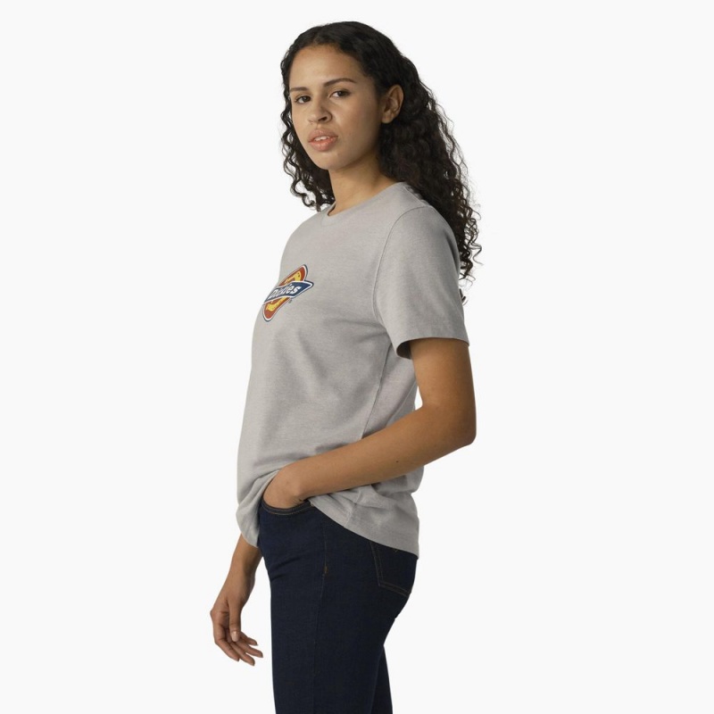 Grey Dickies Heavyweight Logo Women's T-Shirt | 421-SBIJDL