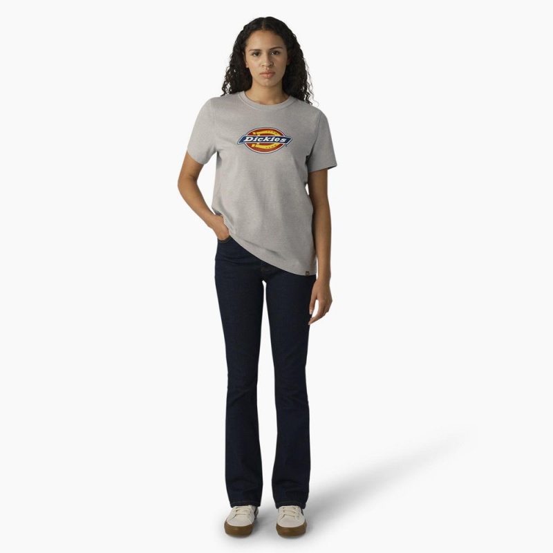 Grey Dickies Heavyweight Logo Women's T-Shirt | 421-SBIJDL