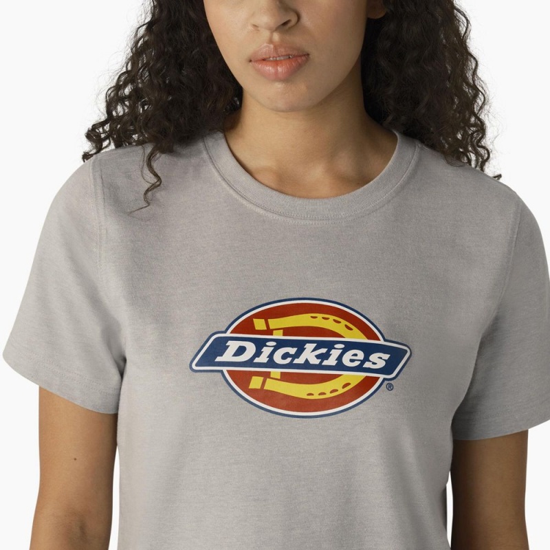 Grey Dickies Heavyweight Logo Women's T-Shirt | 421-SBIJDL