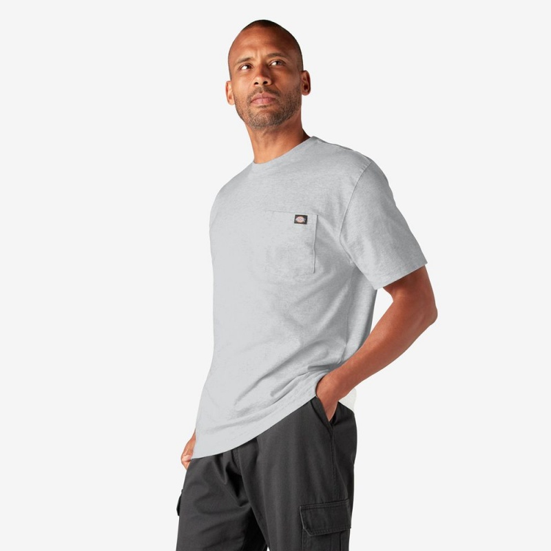 Grey Dickies Heavyweight Short Sleeve Pocket Men's T-Shirt | 218-VKFZPC