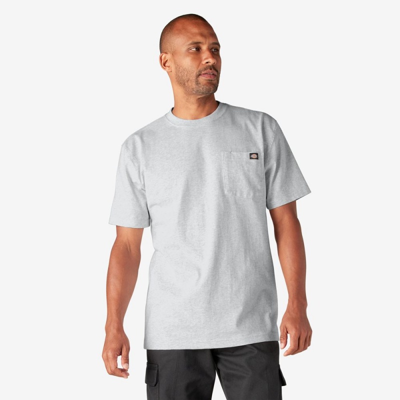 Grey Dickies Heavyweight Short Sleeve Pocket Men\'s T-Shirt | 218-VKFZPC