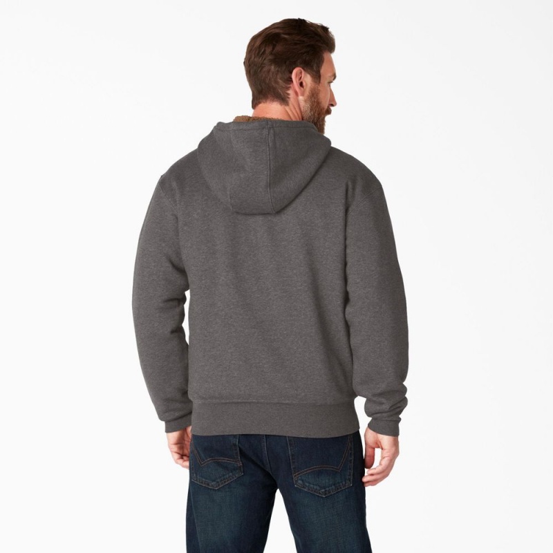 Grey Dickies High Pile Fleece Lined Full Zip Men's Hoodie | 253-HMAPSC