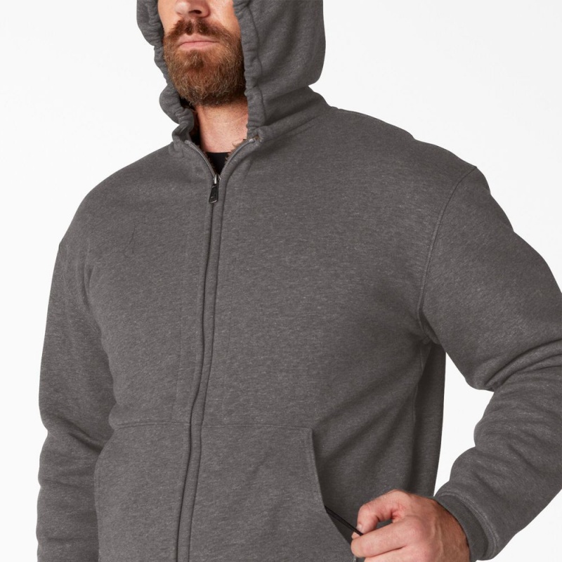 Grey Dickies High Pile Fleece Lined Full Zip Men's Hoodie | 253-HMAPSC