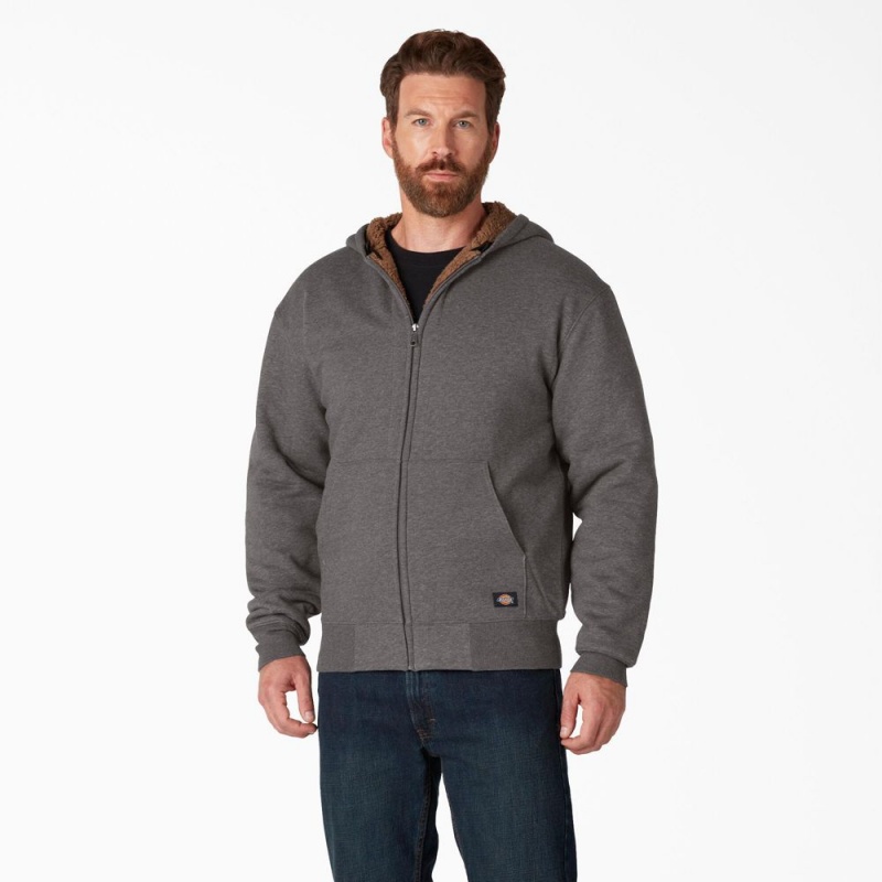 Grey Dickies High Pile Fleece Lined Full Zip Men\'s Hoodie | 253-HMAPSC