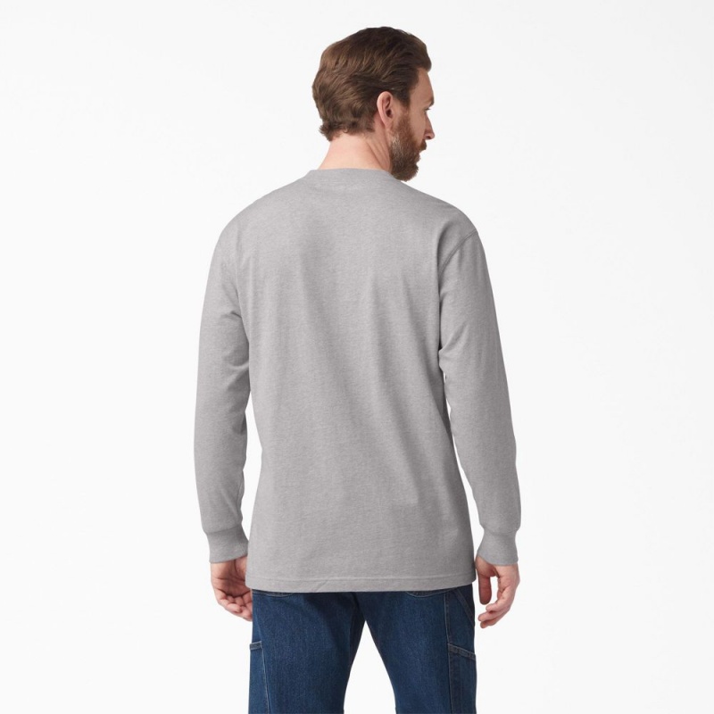 Grey Dickies Logo Graphic Long Sleeve Pocket Men's T-Shirt | 172-KWHOTY