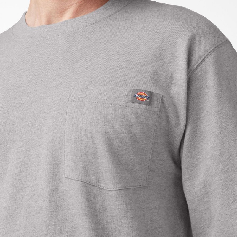 Grey Dickies Logo Graphic Long Sleeve Pocket Men's T-Shirt | 172-KWHOTY