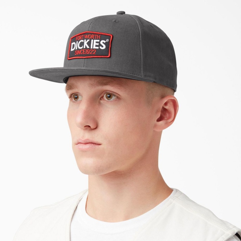 Grey Dickies Logo Patch Flat Bill Men's Cap | 826-JAMRHK