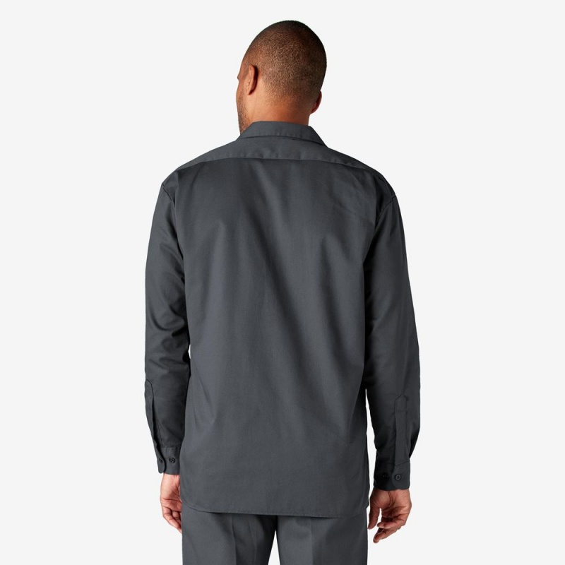 Grey Dickies Long Sleeve Men's Work Shirts | 560-KENSOR